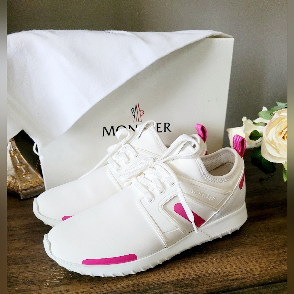 Moncler Meline Scarpa Women's Lightweight Sneakers White/Pink EU 38 US 8 - Picture 12 of 16